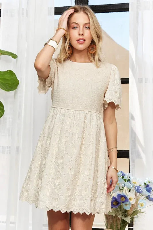 Adora Round Neck Crinkle Babydoll Dress.