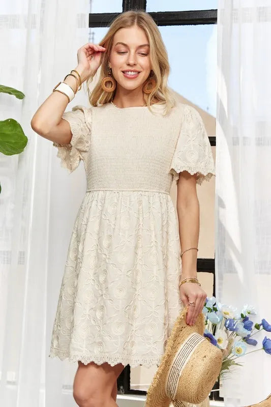 Adora Round Neck Crinkle Babydoll Dress.