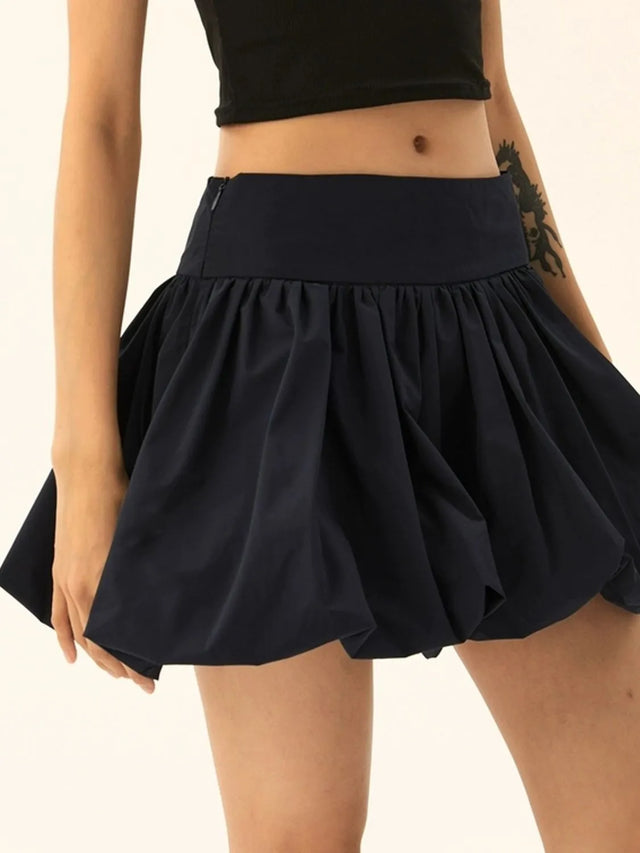 Ruched Bubble Hem Mini Skirt.