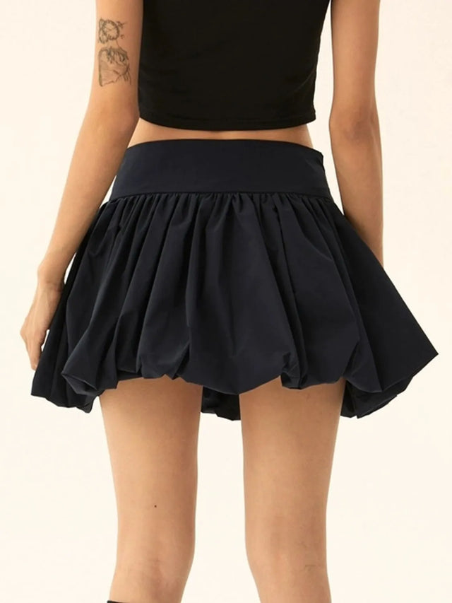 Ruched Bubble Hem Mini Skirt.