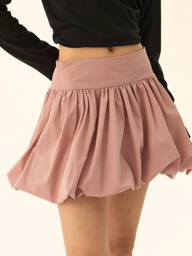 Ruched Bubble Hem Mini Skirt.
