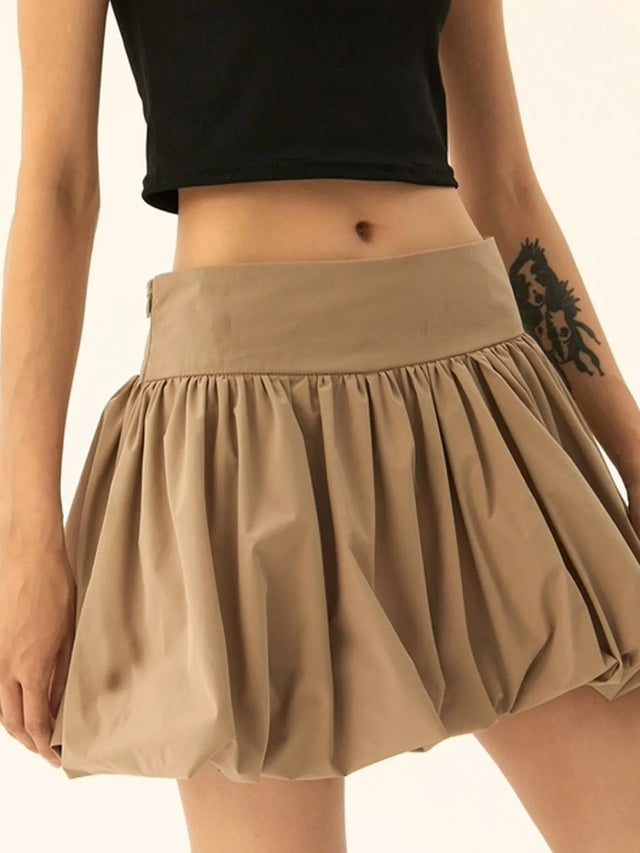 Ruched Bubble Hem Mini Skirt.