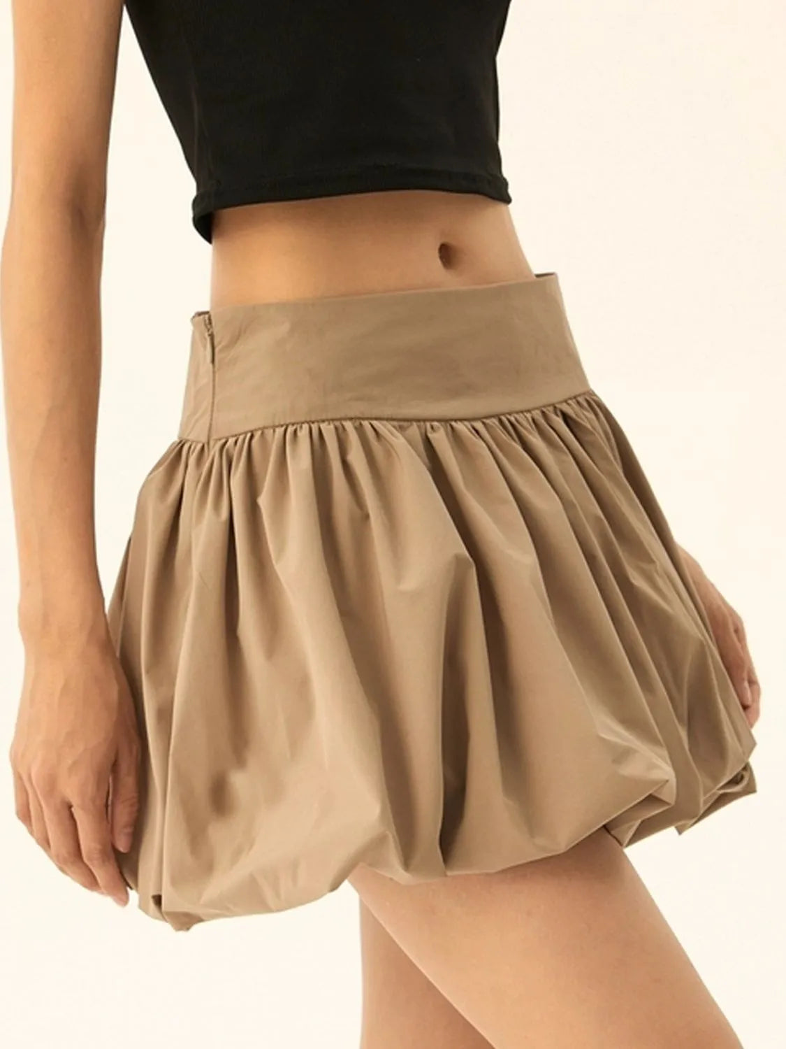 Ruched Bubble Hem Mini Skirt.