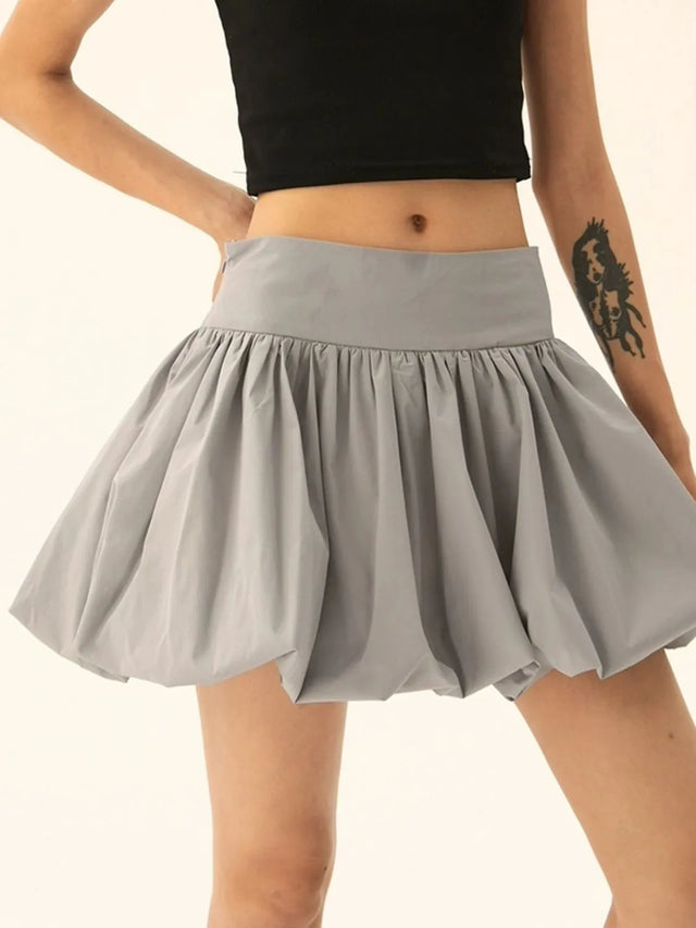 Ruched Bubble Hem Mini Skirt.