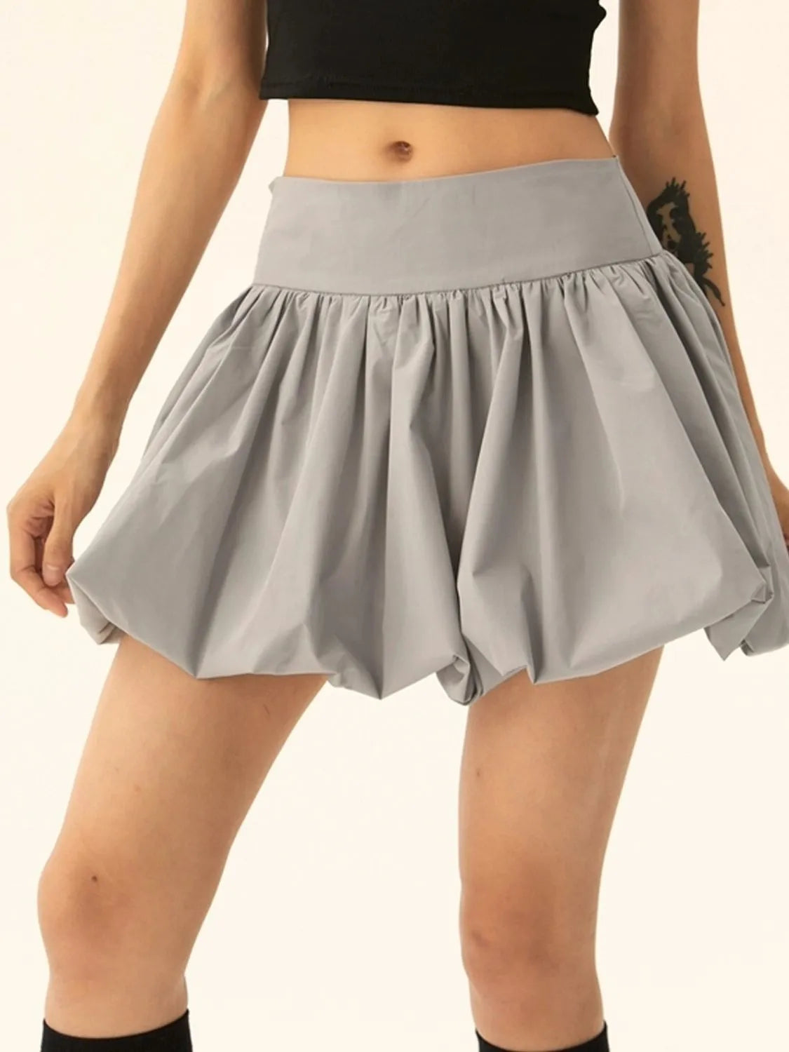 Ruched Bubble Hem Mini Skirt.