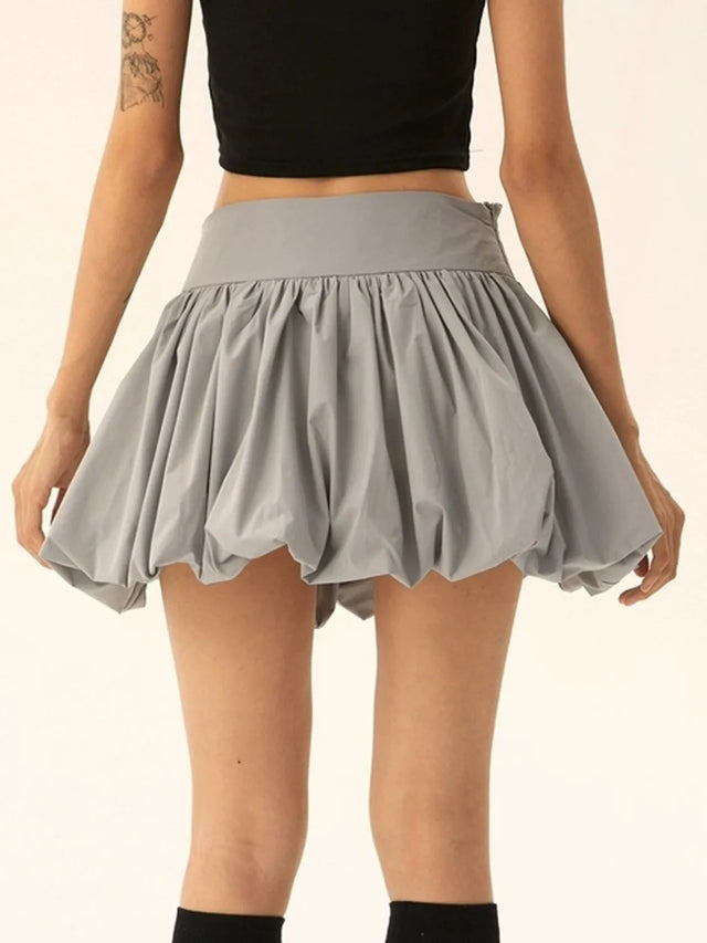 Ruched Bubble Hem Mini Skirt.