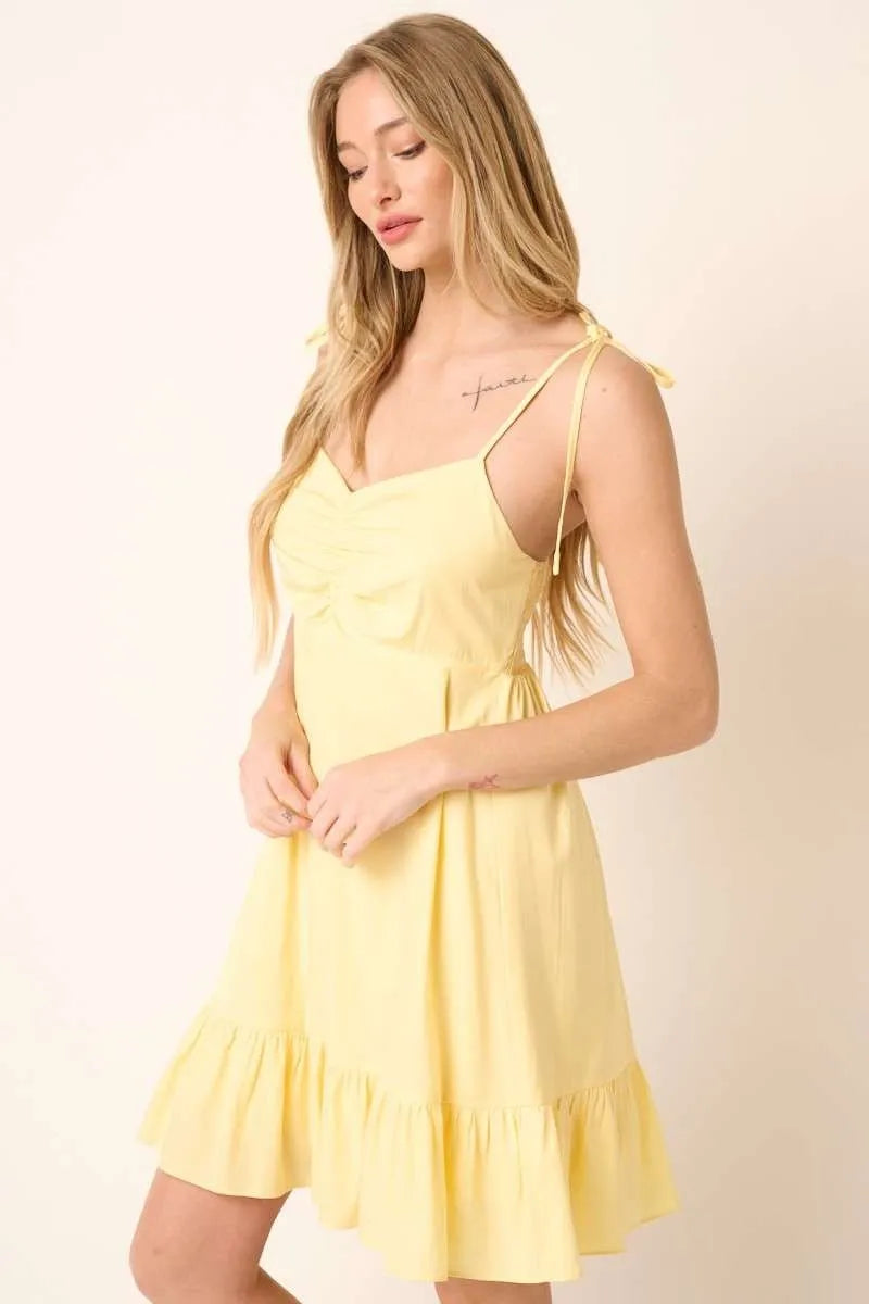 Mittoshop Ruched Detail Spaghetti Tie Mini Dress.