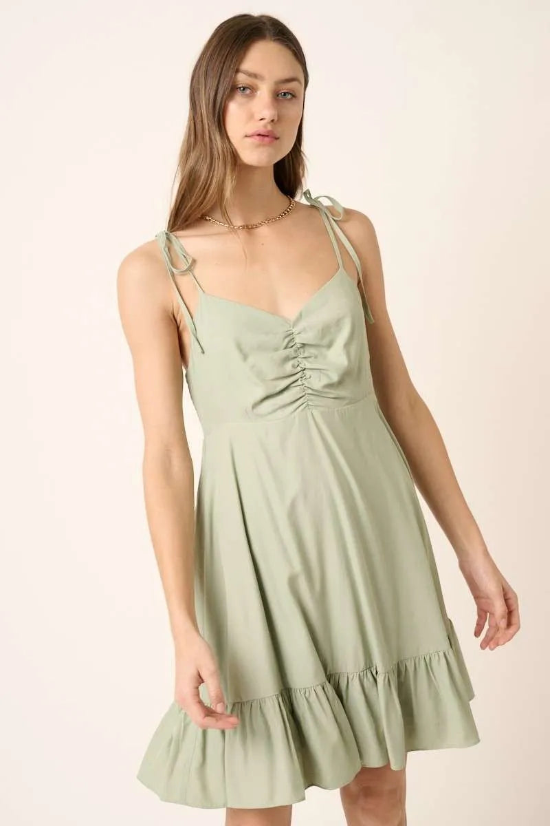 Mittoshop Ruched Detail Spaghetti Tie Mini Dress.