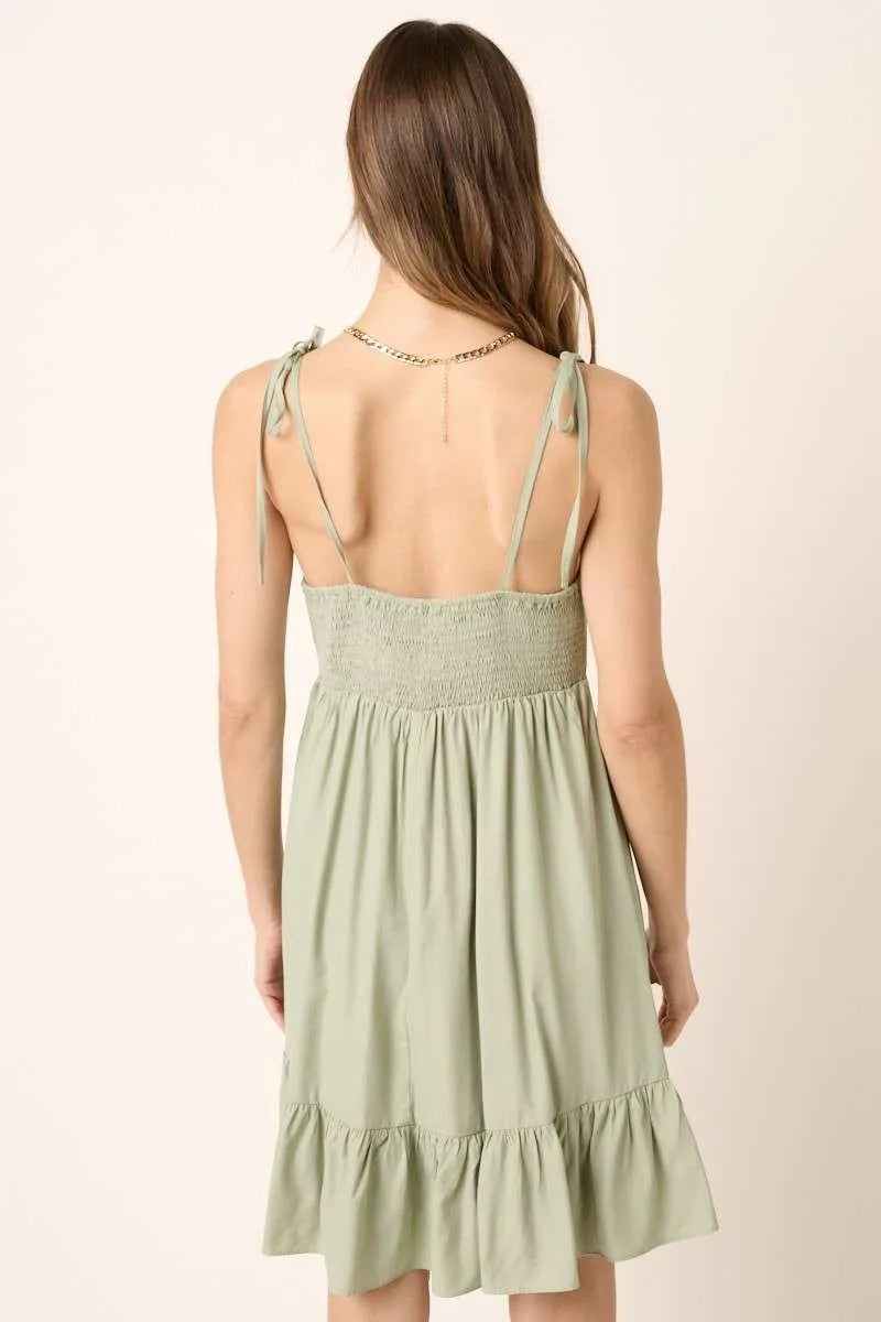 Mittoshop Ruched Detail Spaghetti Tie Mini Dress.