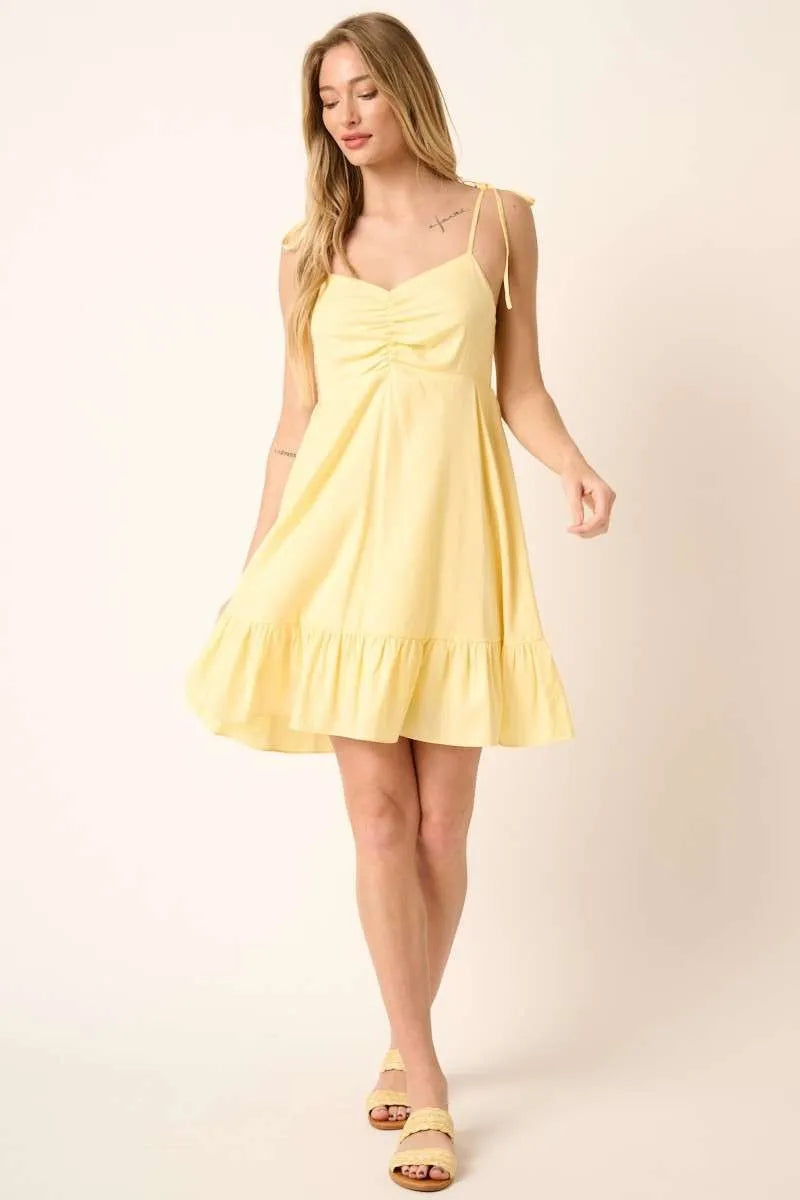 Mittoshop Ruched Detail Spaghetti Tie Mini Dress.