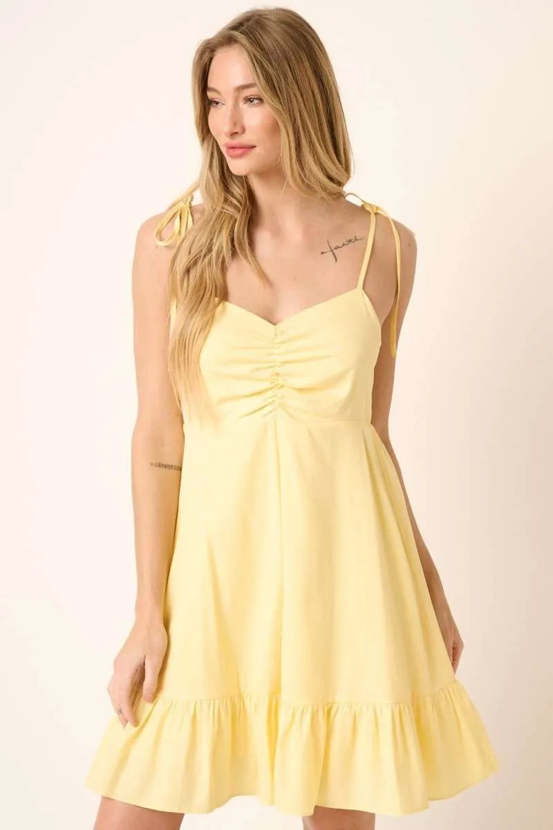Mittoshop Ruched Detail Spaghetti Tie Mini Dress.