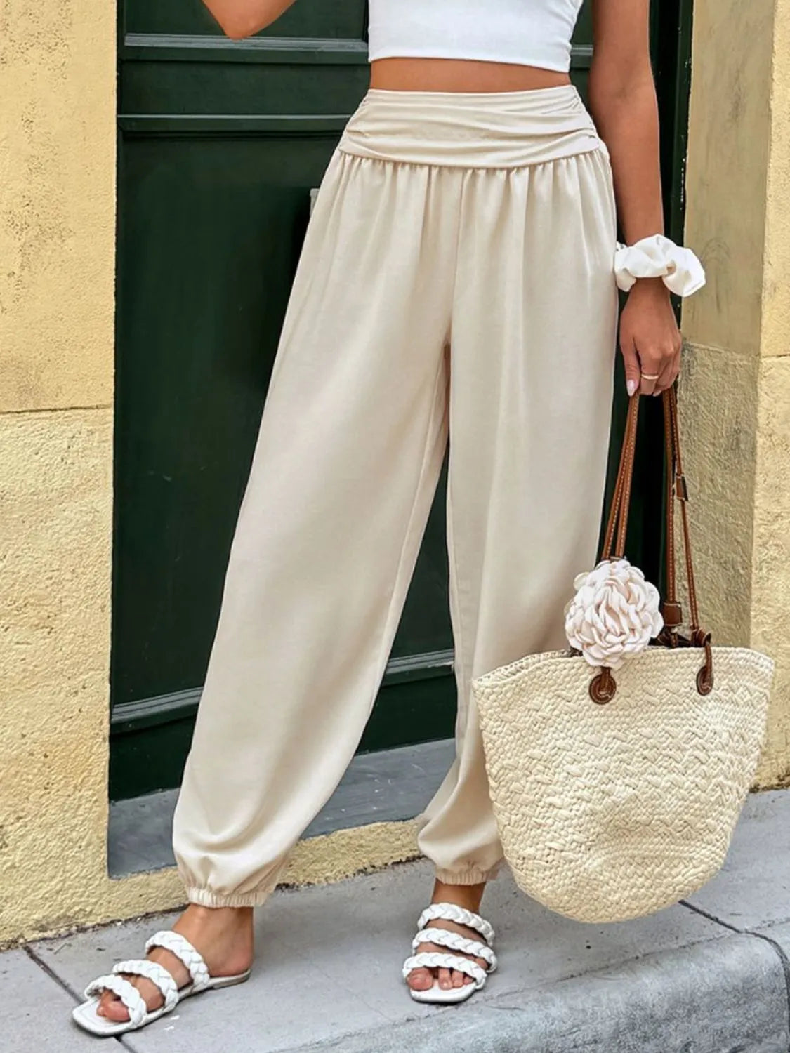 Ruched high waist joggers.