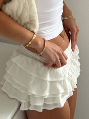 Devine Ruched Layered Mini Skirt.