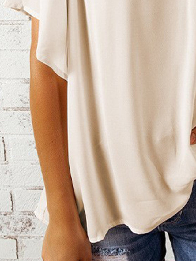 Ruched Notched Half Sleeve Blouse.