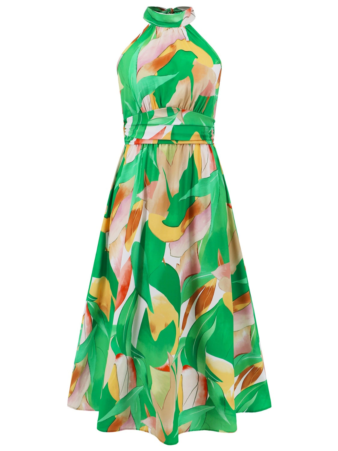 Ruched Printed Halter Neck Dress.
