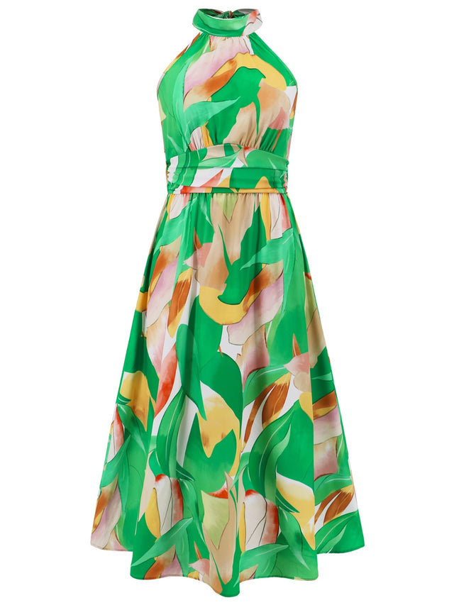 Ruched Printed Halter Neck Dress.