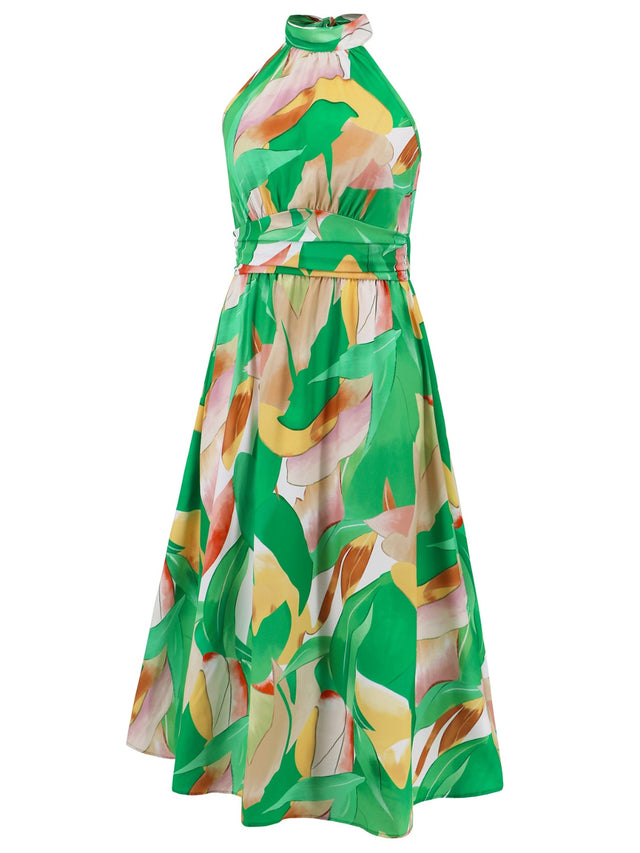 Ruched Printed Halter Neck Dress.