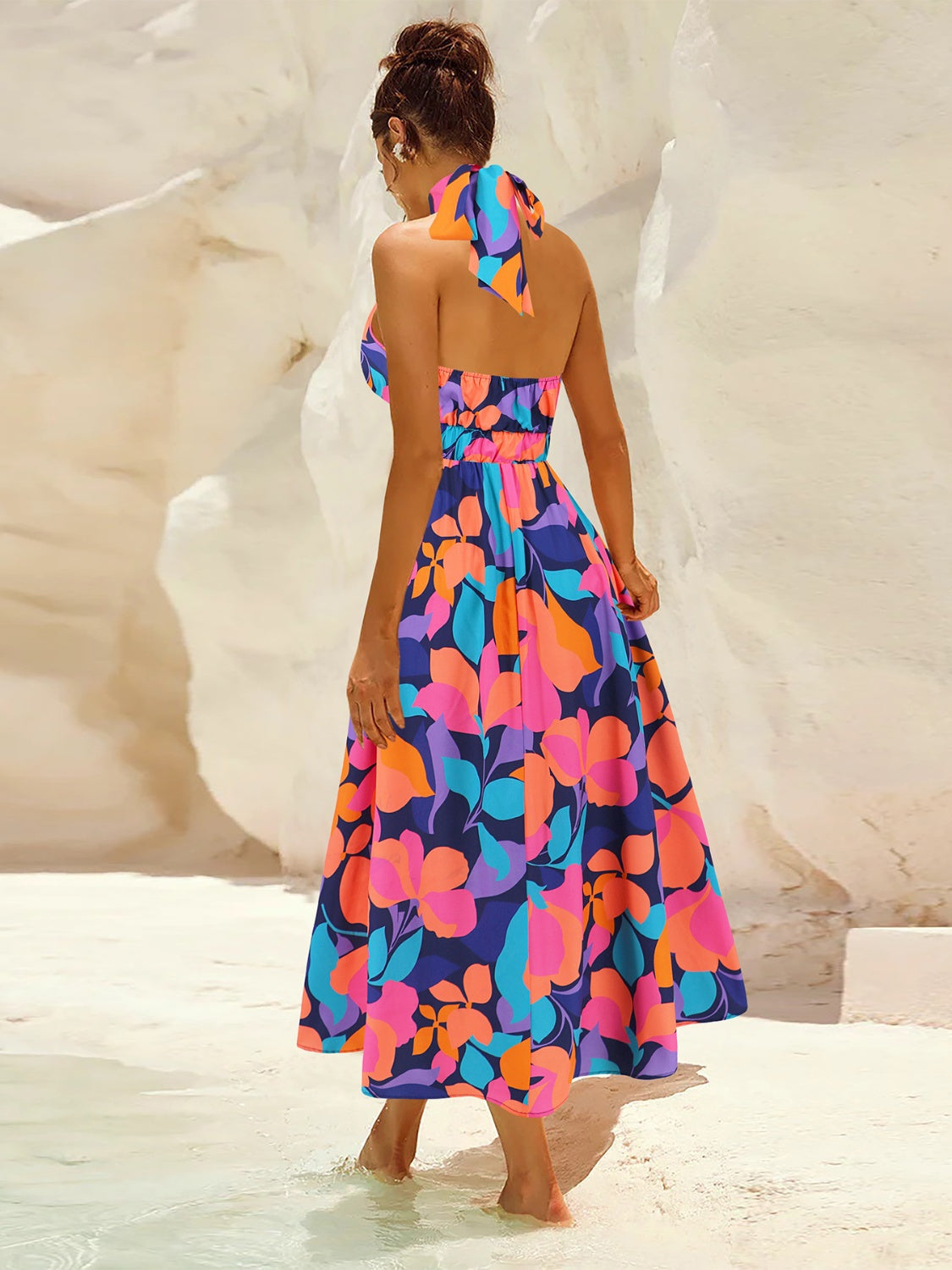 Ruched Printed Halter Neck Dress.