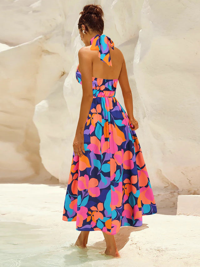 Ruched Printed Halter Neck Dress.