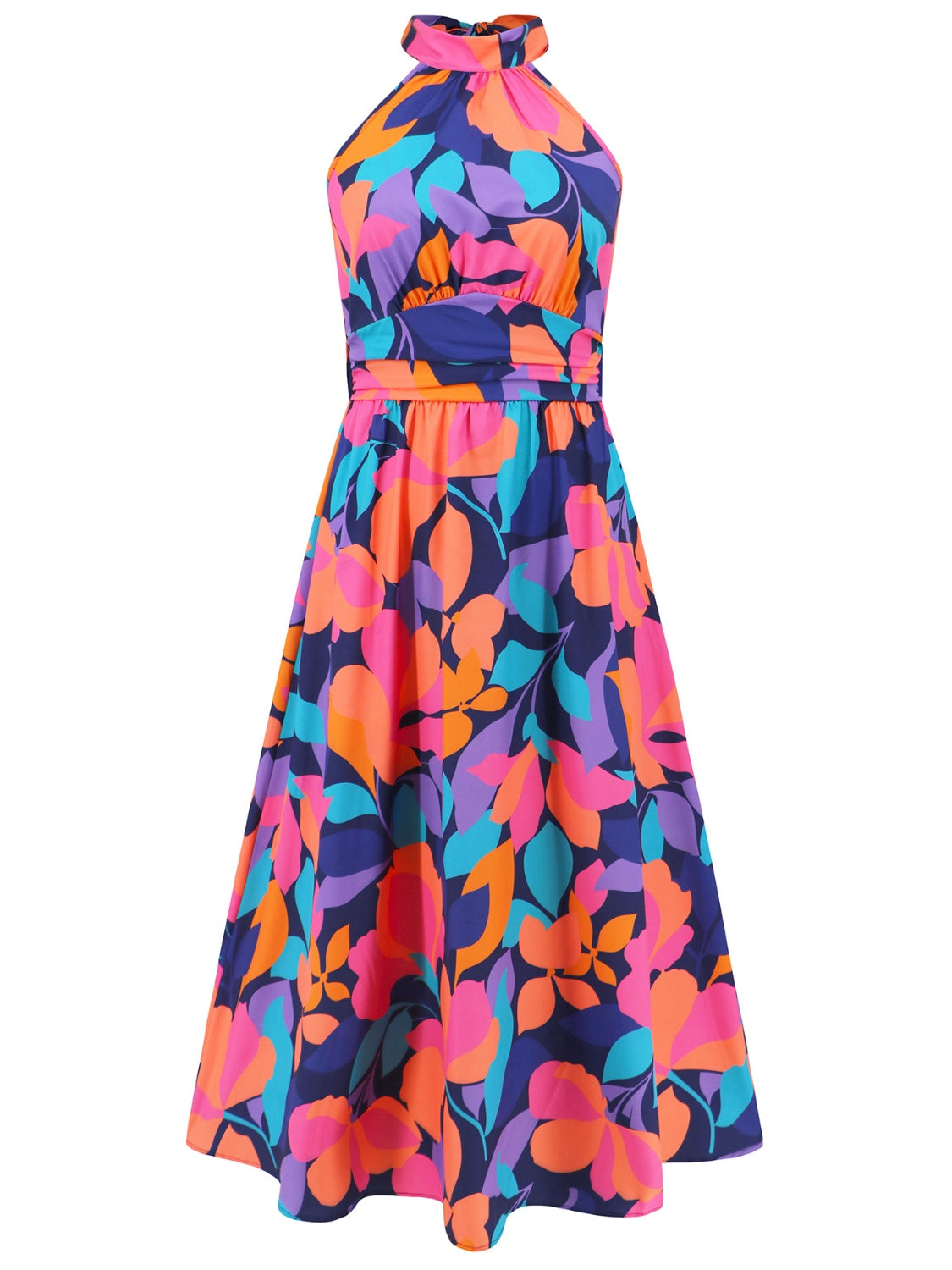 Ruched Printed Halter Neck Dress.