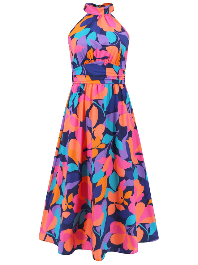 Ruched Printed Halter Neck Dress.