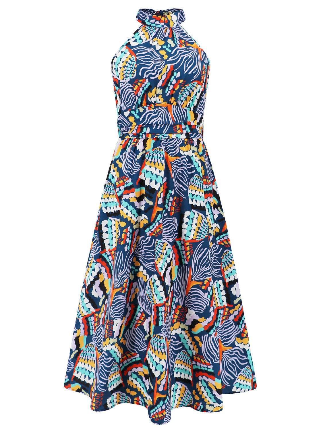 Ruched Printed Halter Neck Dress.