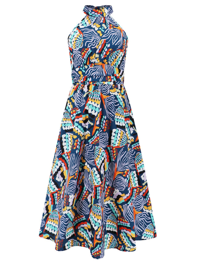 Ruched Printed Halter Neck Dress.