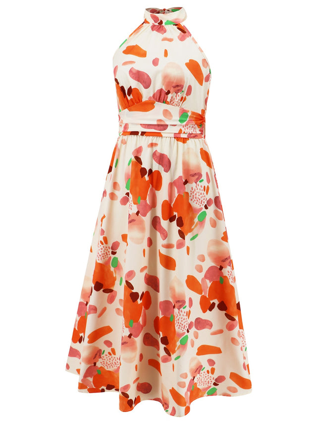 Ruched Printed Halter Neck Dress.