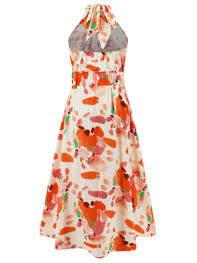 Ruched Printed Halter Neck Dress.