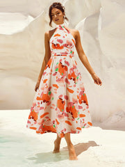 Ruched Printed Halter Neck Dress.