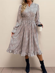 Perfee Ruched Ruffled Leopard Long Sleeve Dress.