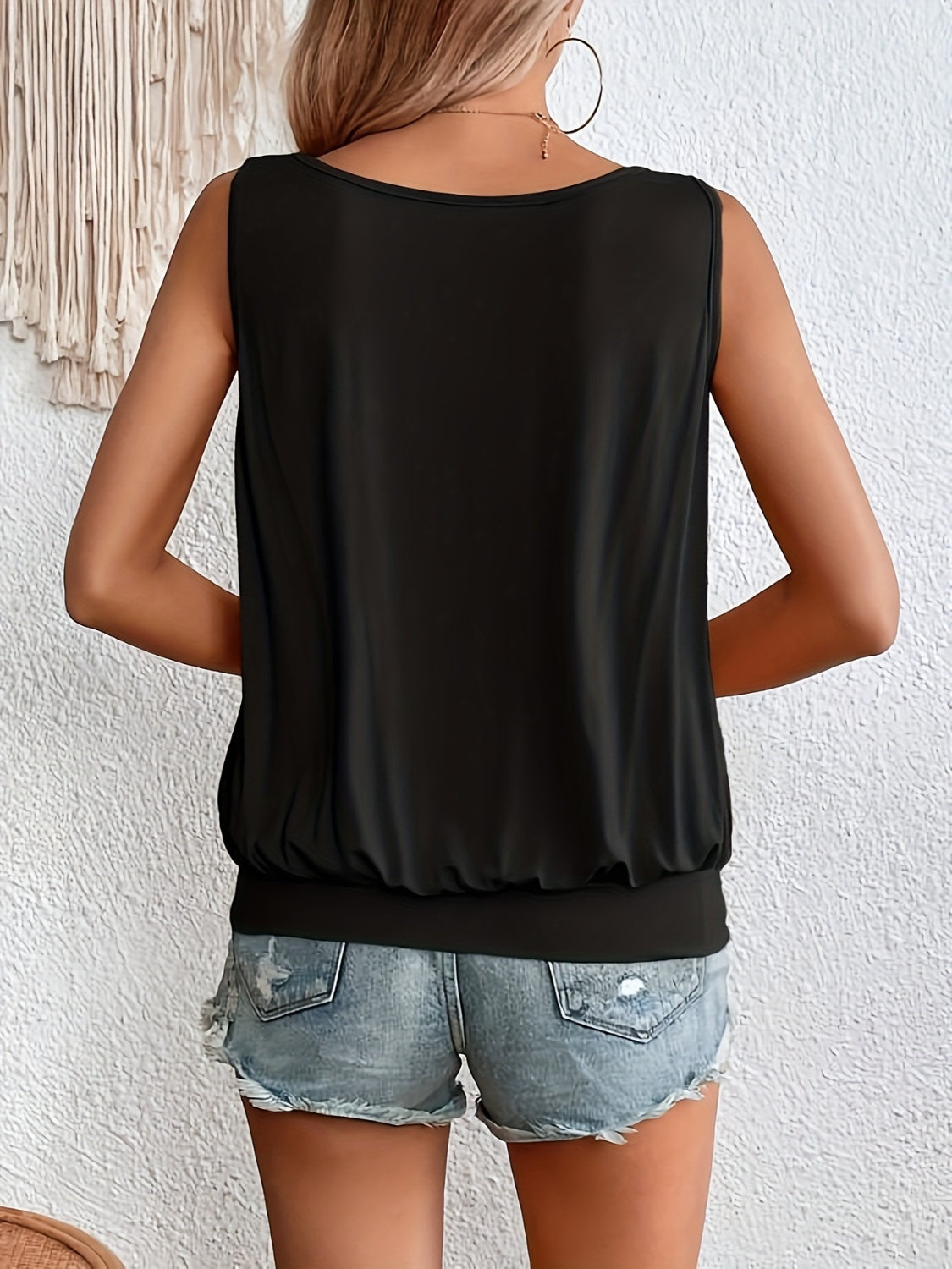 Full size ruched scoop neck tank top.
