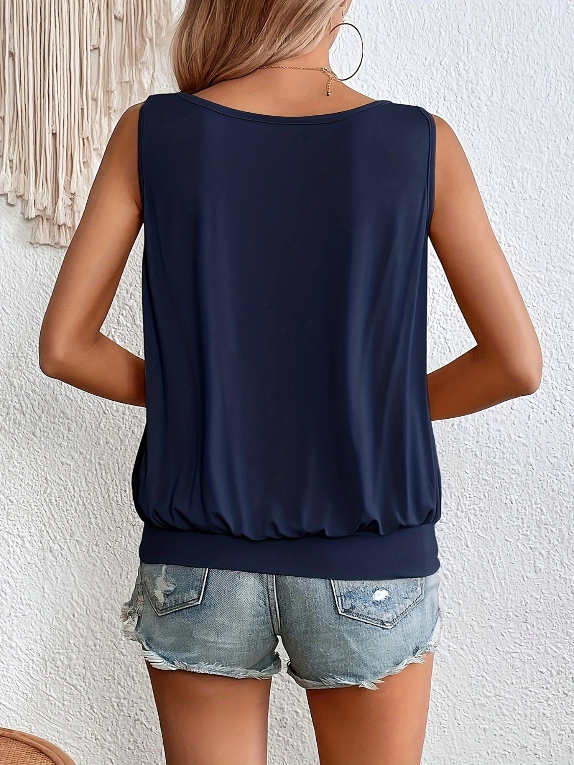 Full size ruched scoop neck tank top.