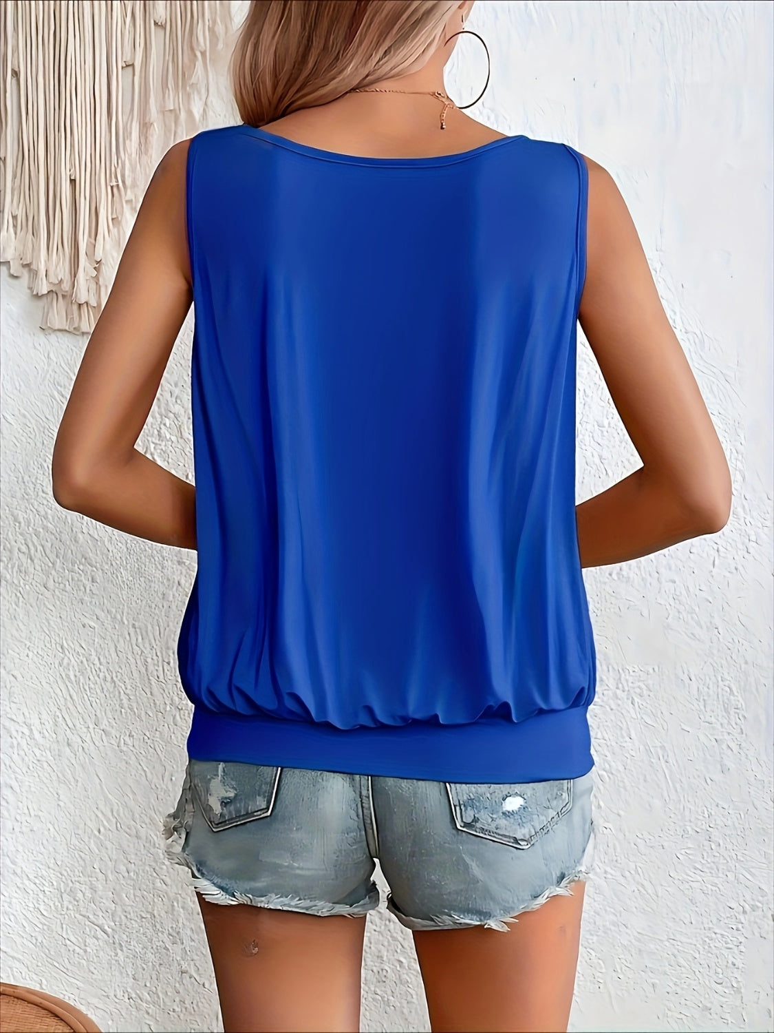 Full size ruched scoop neck tank top.