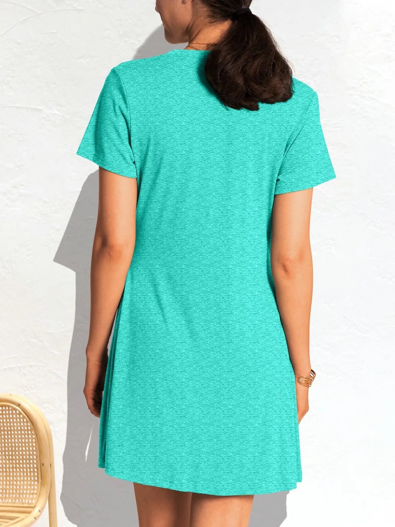 Ruched Short Sleeve Mini Tee Dress.