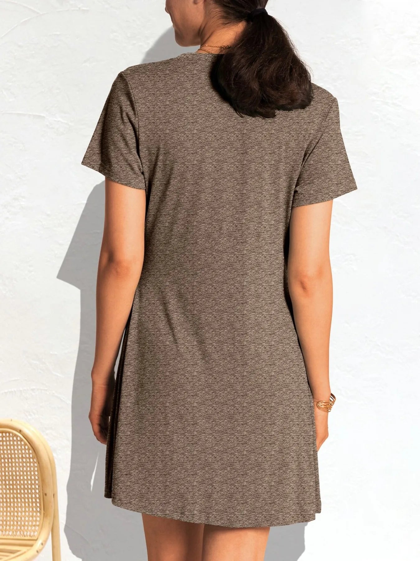 Ruched Short Sleeve Mini Tee Dress.