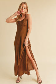Aemi Co Ruched Side Slit Cutout Back Maxi Cami Dress.