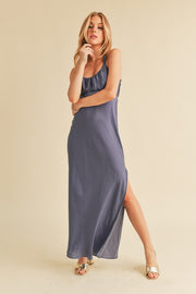 Aemi Co Ruched Side Slit Cutout Back Maxi Cami Dress.