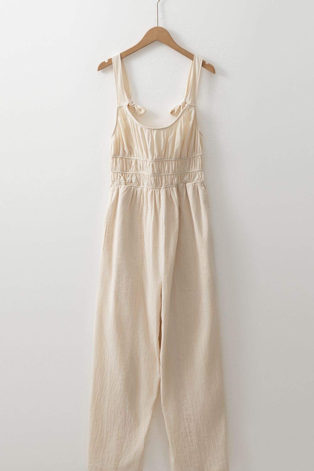 Ruched Sleeveless Wide Leg Jumpsuit.