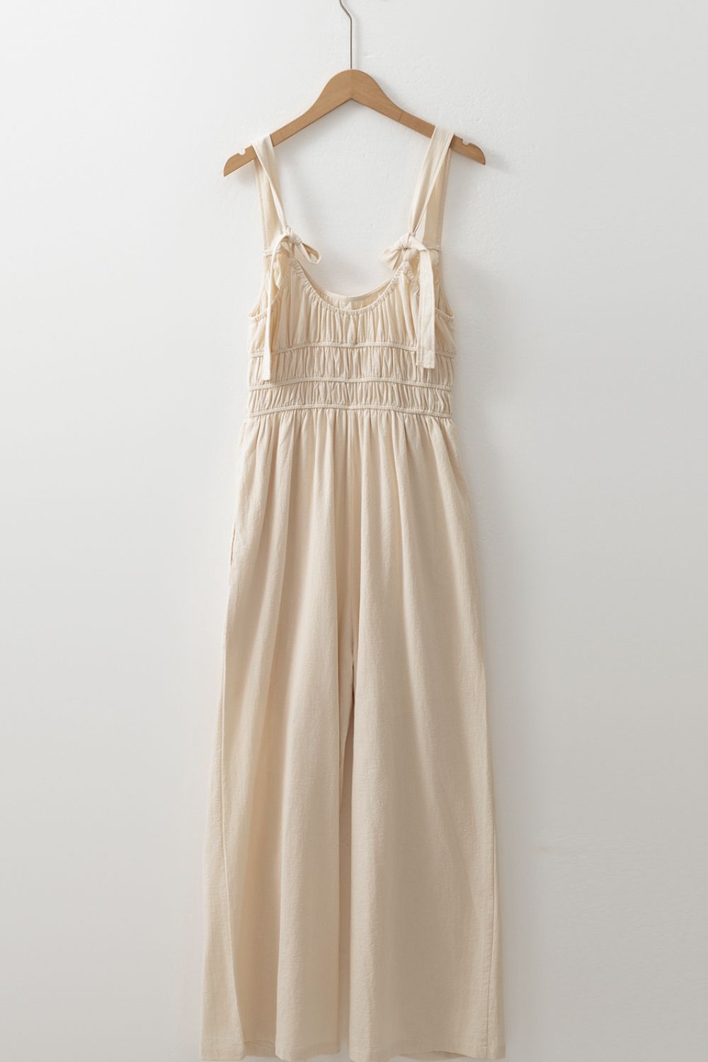 Ruched Sleeveless Wide Leg Jumpsuit.