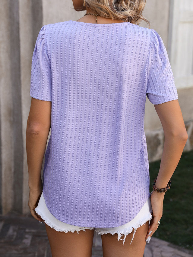 Mandy Ruched Square Neck Short Sleeve Blouse.