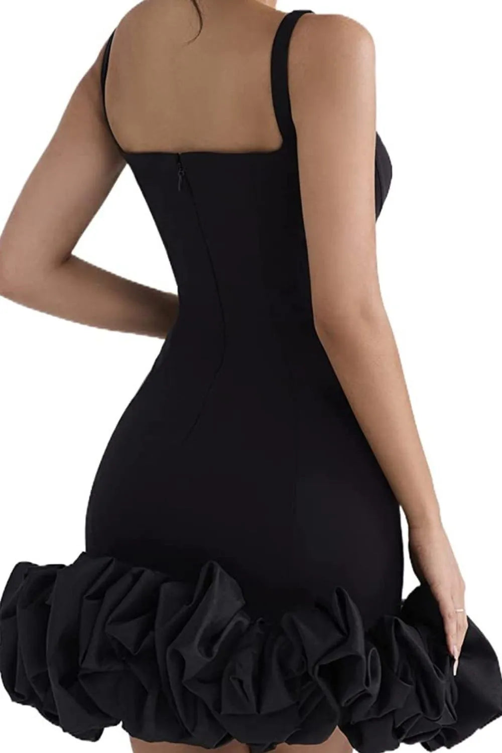 Ruched Square Neck Sleeve Mini Dress.
