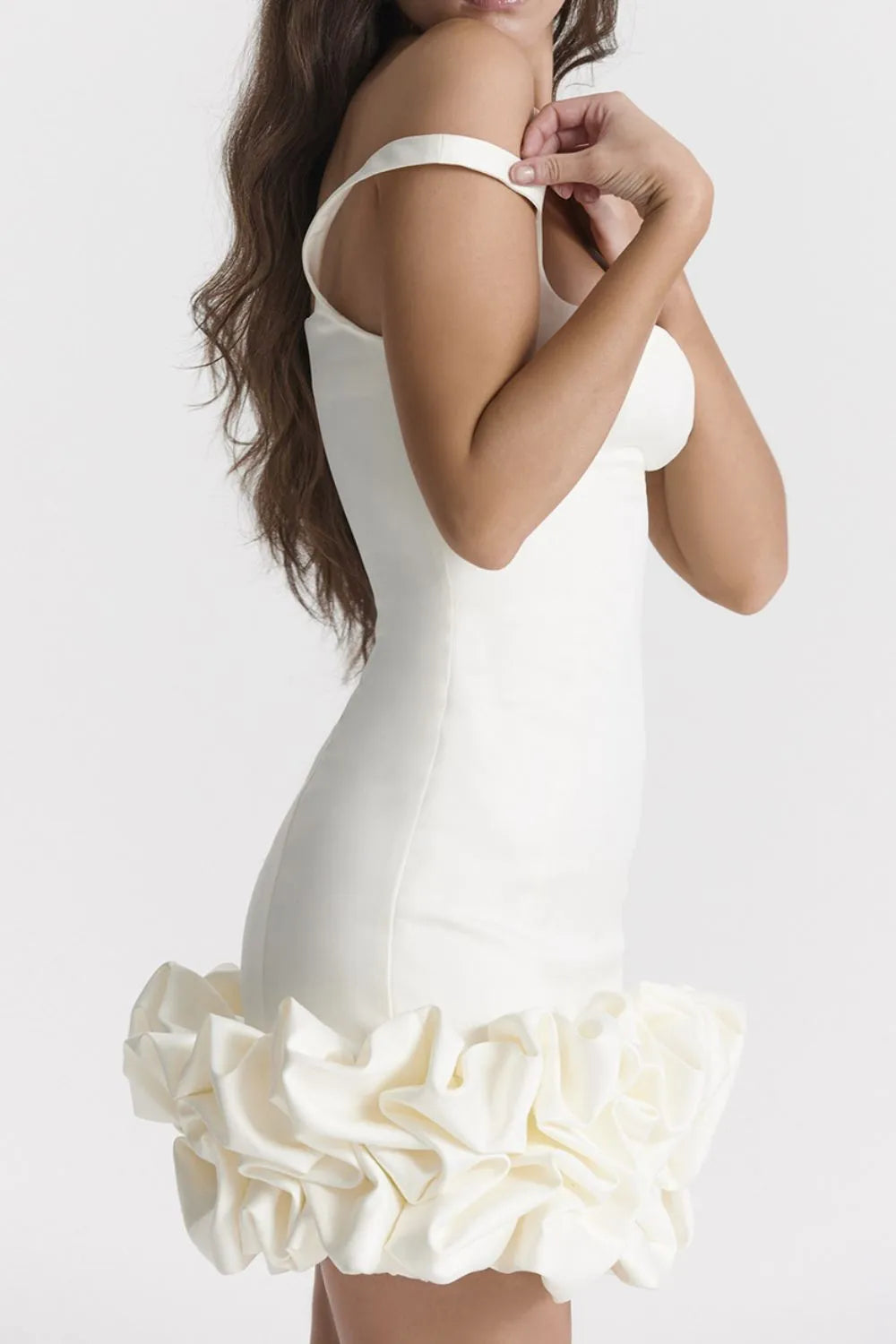 Ruched Square Neck Sleeve Mini Dress.