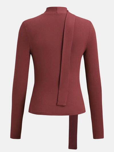 Ruched Sweetheart Neck Long Sleeve T-Shirt.