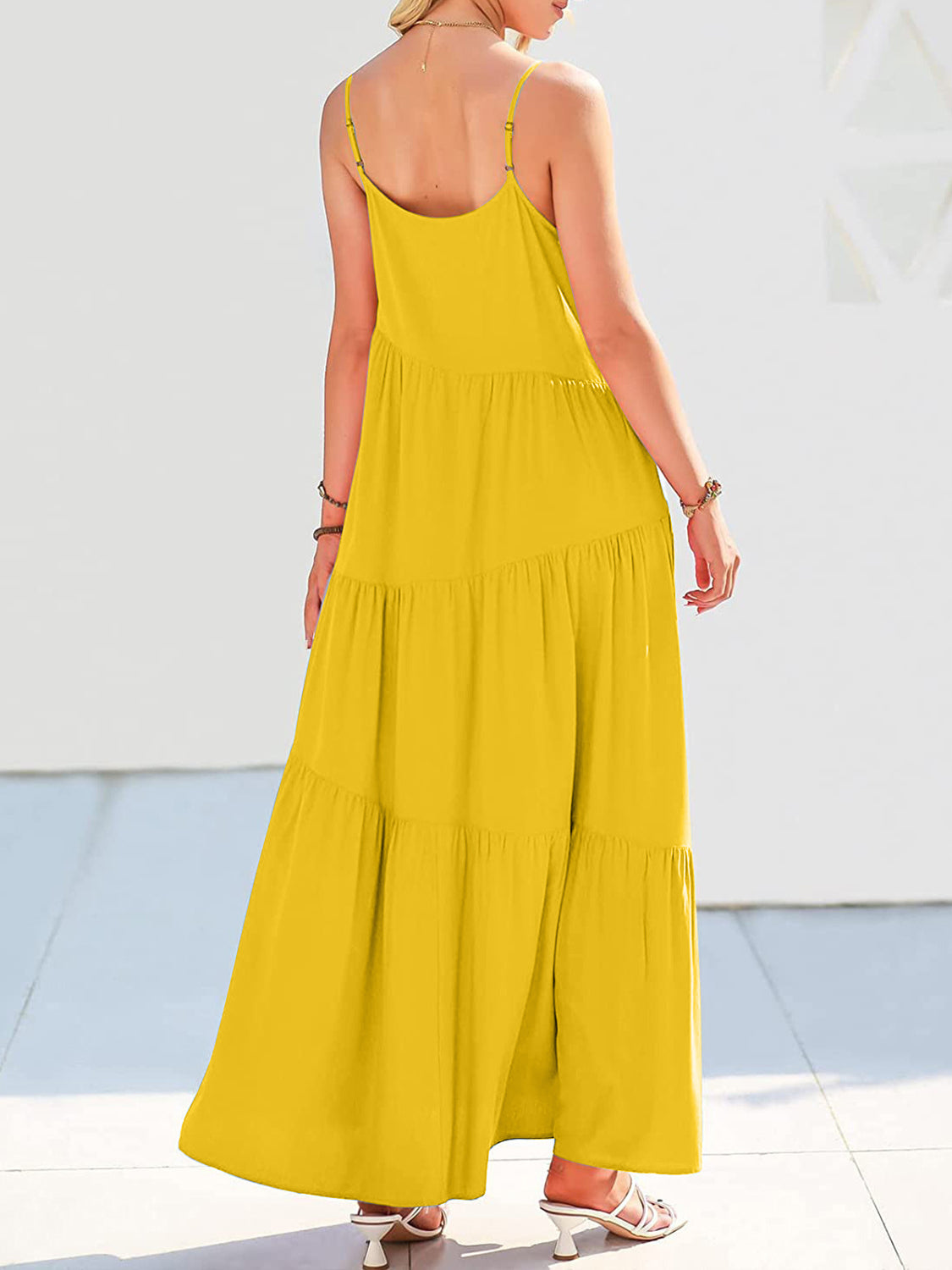 Full Size Ruched Tiered Spaghetti Strap Dress.
