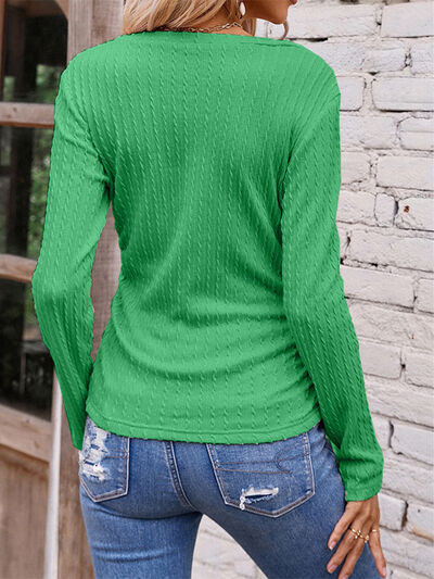 Ruched V-Neck Long Sleeve T-Shirt