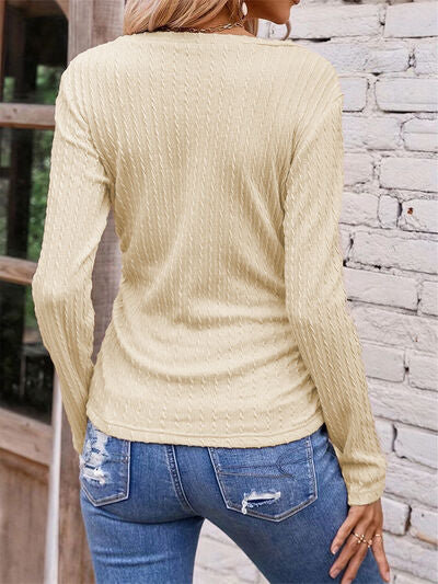 Ruched V-Neck Long Sleeve T-Shirt