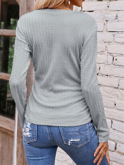 Ruched V-Neck Long Sleeve T-Shirt