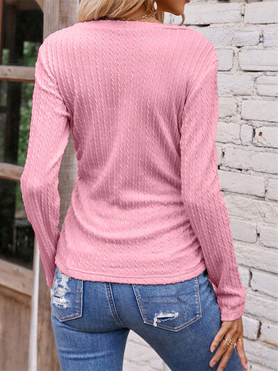 Ruched V-Neck Long Sleeve T-Shirt