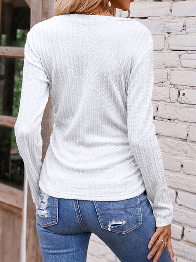Ruched V-Neck Long Sleeve T-Shirt